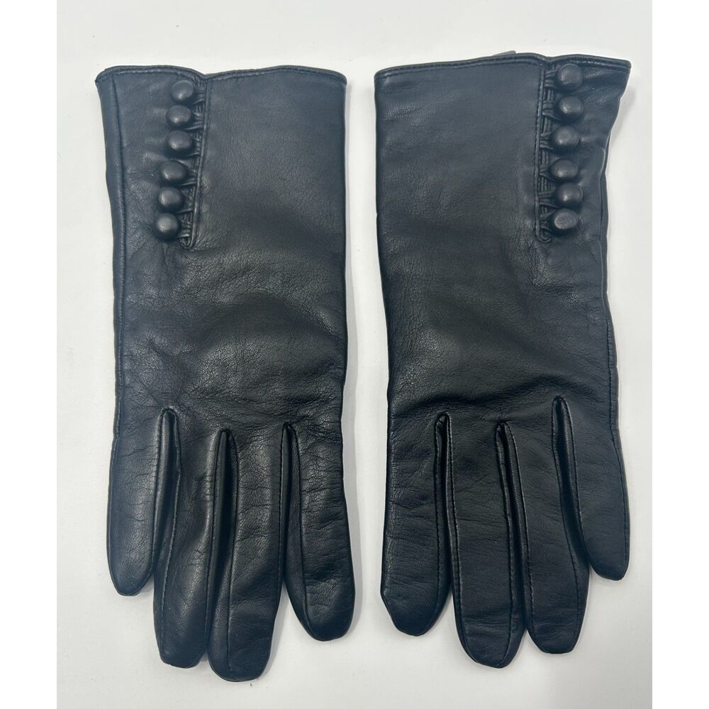Vintage Steampunk Black Leather Cashmere Button Cuff Gauntlet Gloves Women's